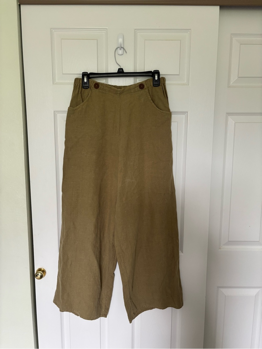 FLAX Jeanne Engelhart Wide Leg 100% Linen Pants Women’s Size Small Moss Green